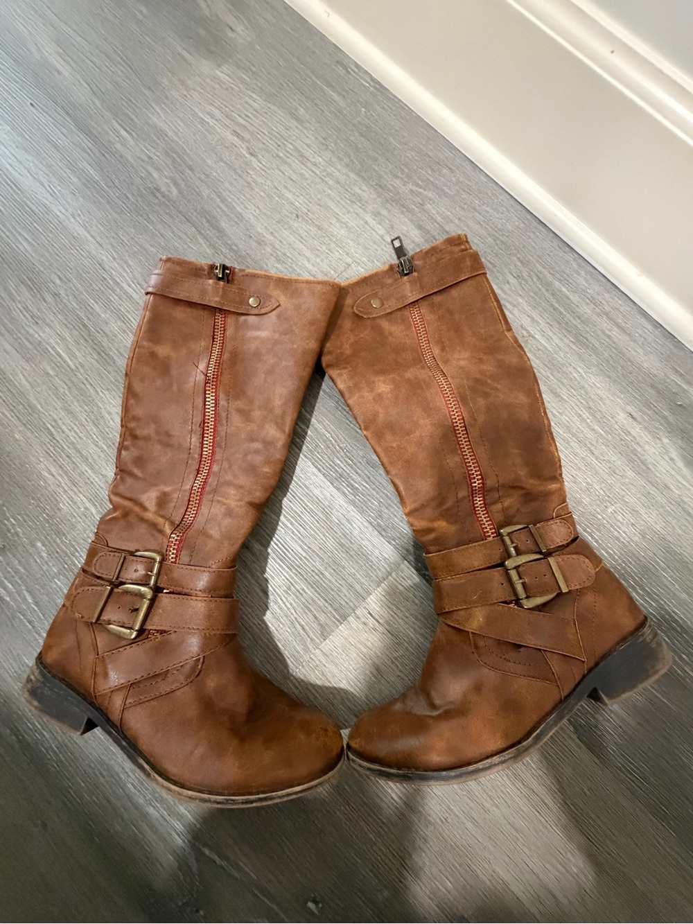 Madden Girl “Christy” Brown Mid-Calf Buckle Riding Boots